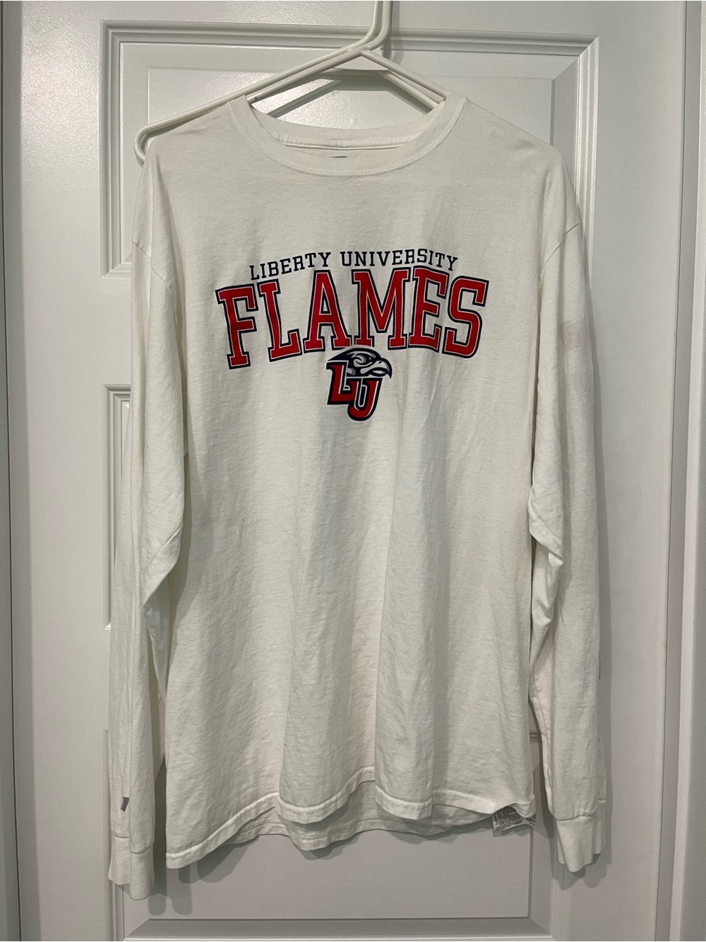 Russell Athletic White Liberty Flames Crew Neck Tee with Printed Tag